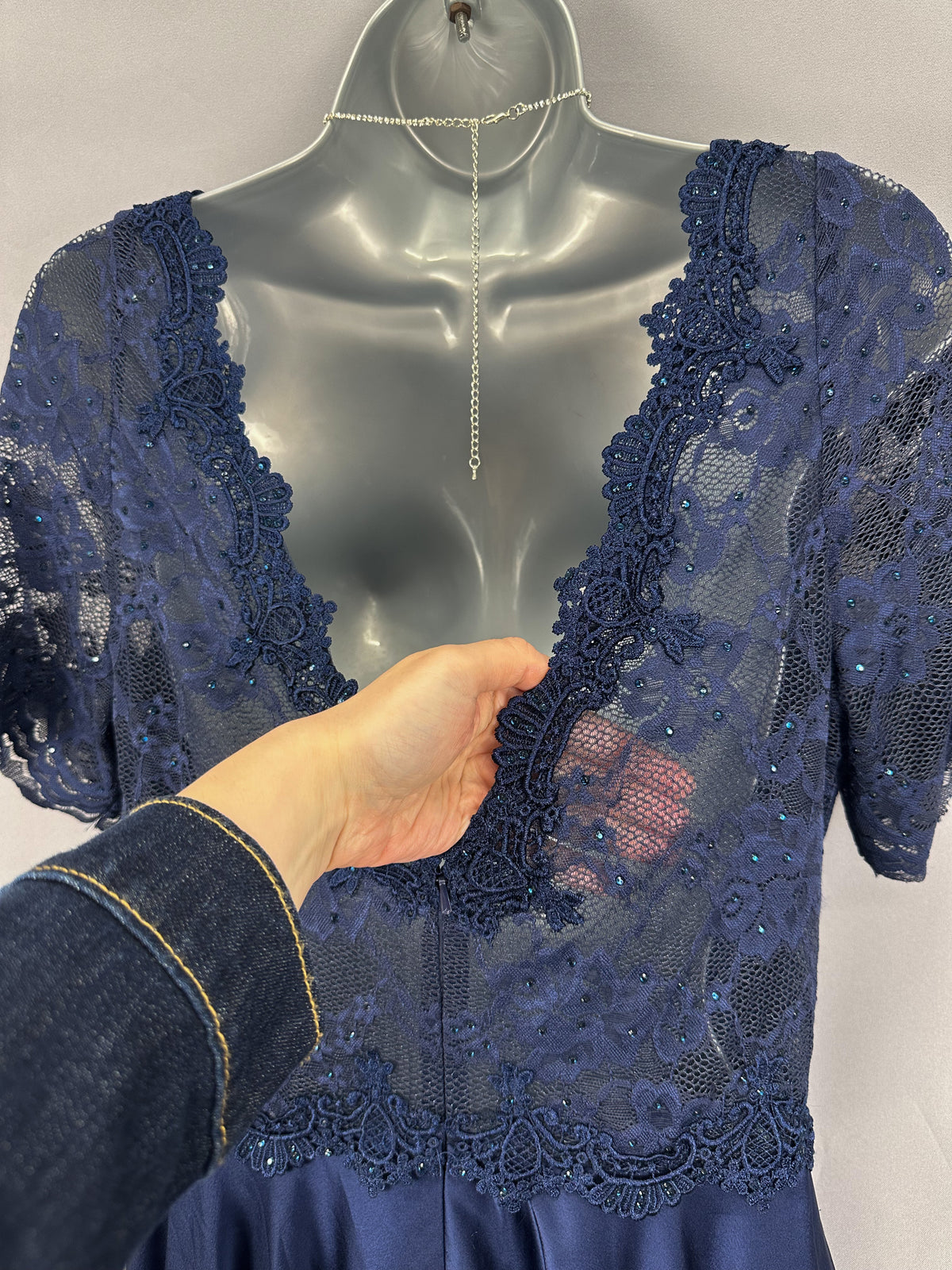 Bnwt Mascara London navy lace diamanté wedding mother of the bride/groom calf length dress 16