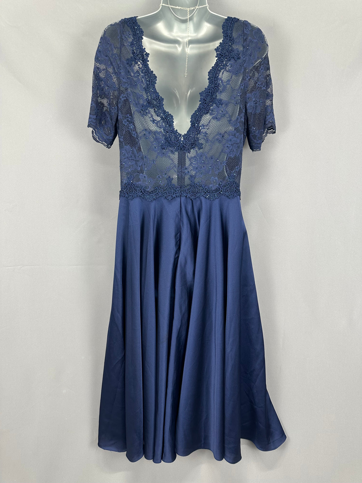 Bnwt Mascara London navy lace diamanté wedding mother of the bride/groom calf length dress 16