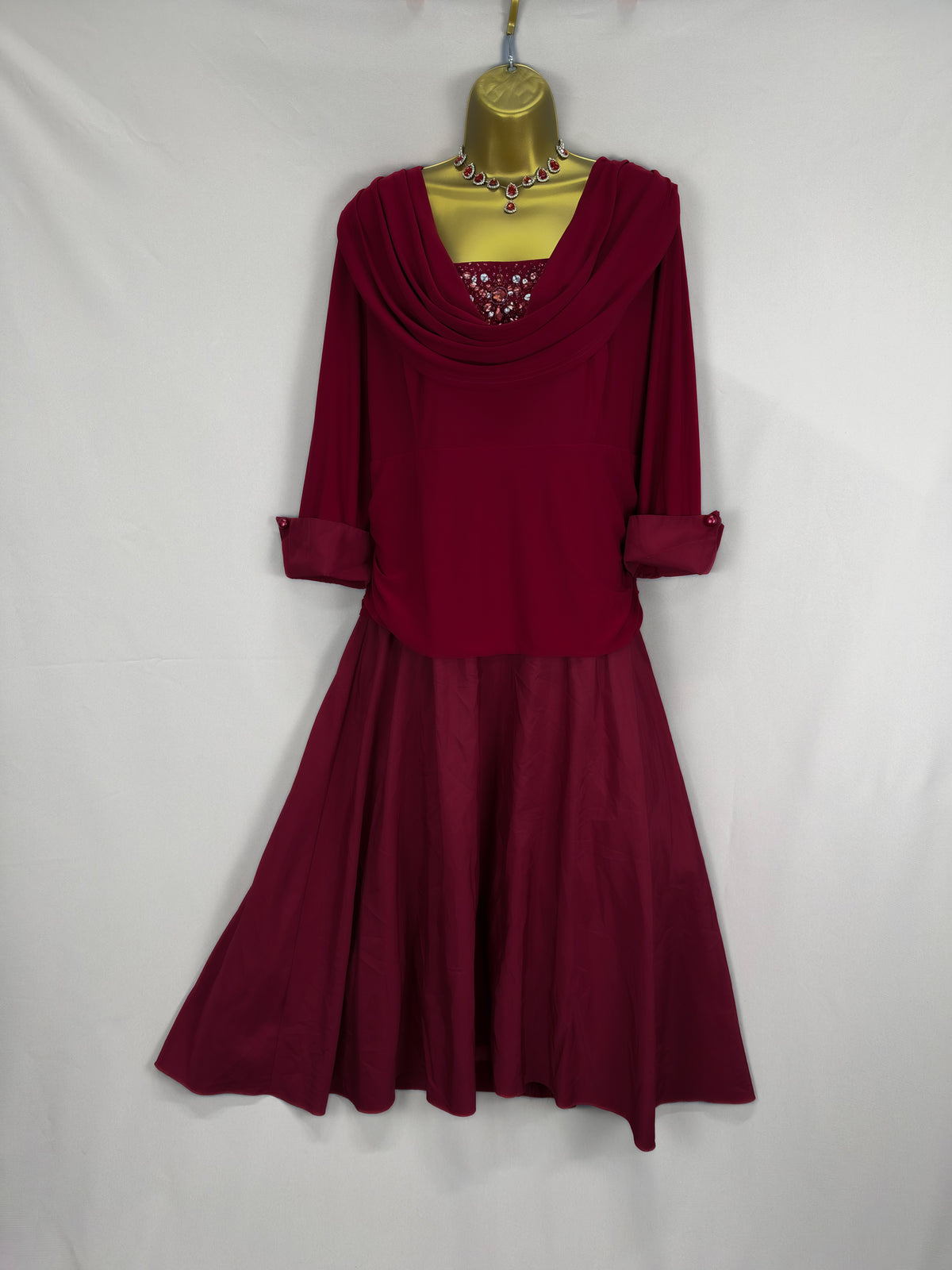 Stunning Nightingales black tie dark red jewel Christmas party long dress uk 22