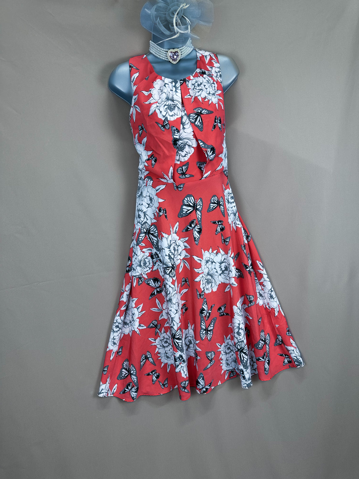 Papaya weekend dark peach multi floral a-line occasion midi dress size 12