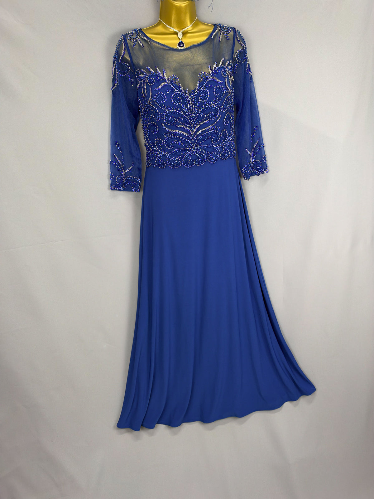 Stunning Goya London royal blue beaded floral Christmas mother of the bride/groom long dress uk 14