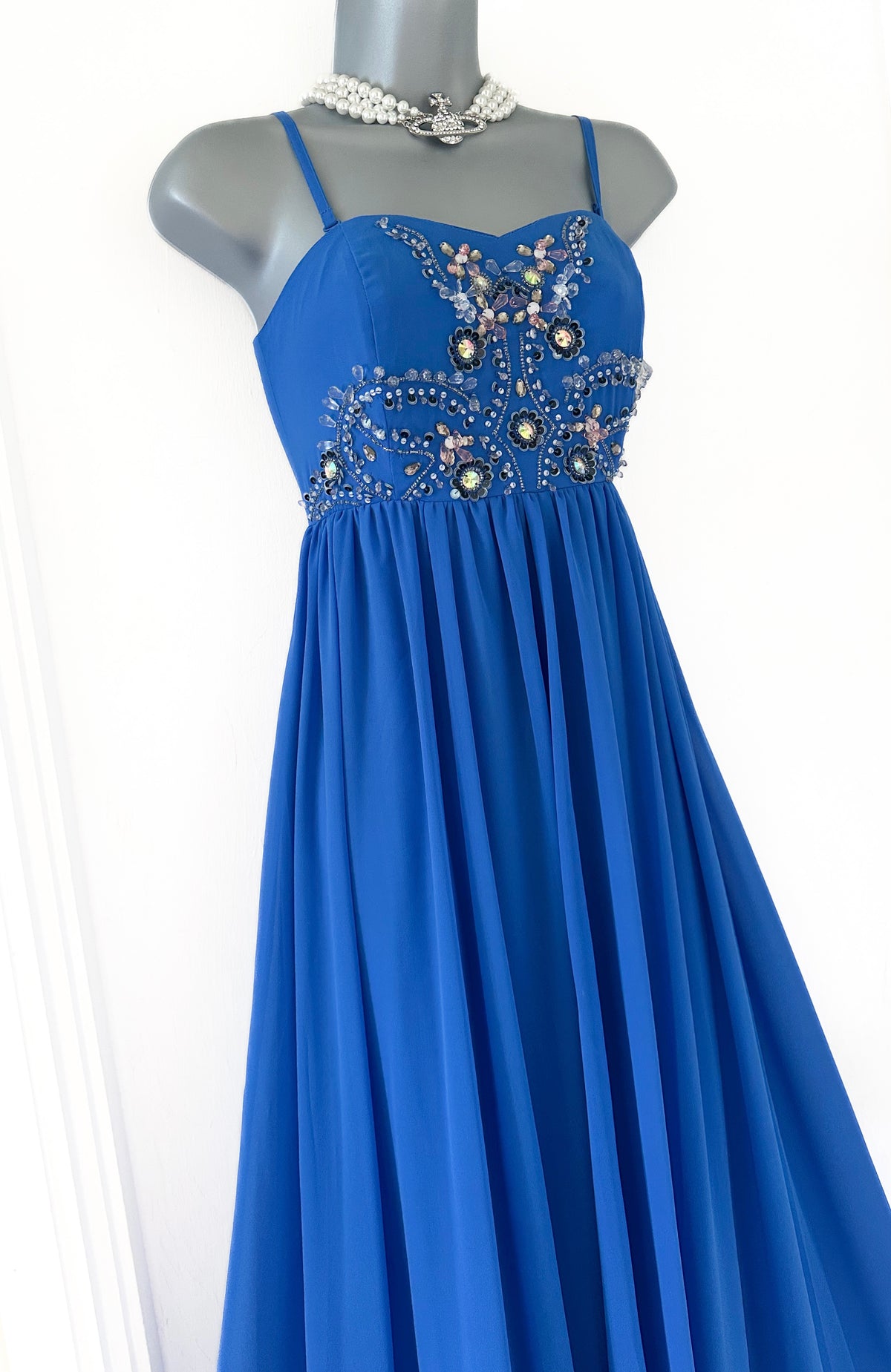 ASOS blue embellished wedding/prom/evening very long maxi dress size 12