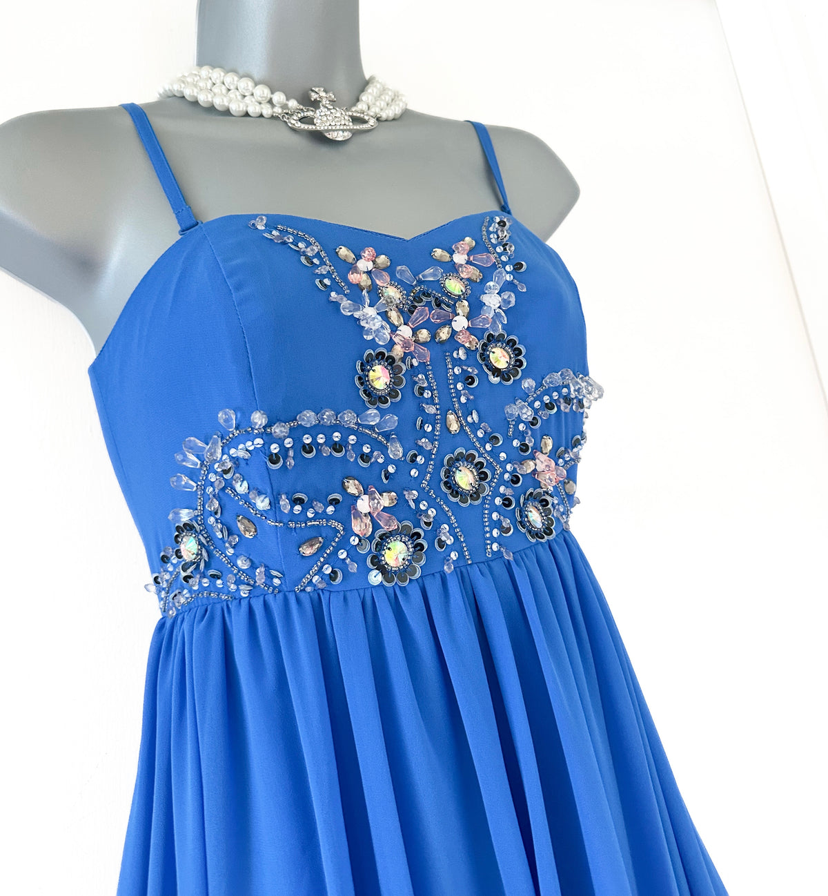 ASOS blue embellished wedding/prom/evening very long maxi dress size 12