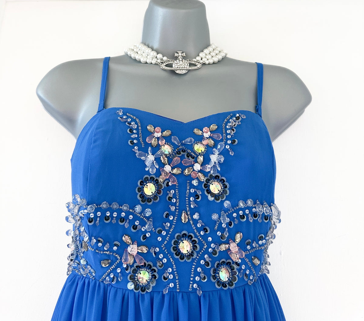 ASOS blue embellished wedding/prom/evening very long maxi dress size 12