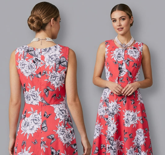 Papaya weekend dark peach multi floral a-line occasion midi dress size 12