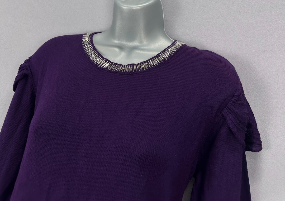 Stylish Gerard dark purple beaded collar autumn to winter long tunic jumper uk  12-14