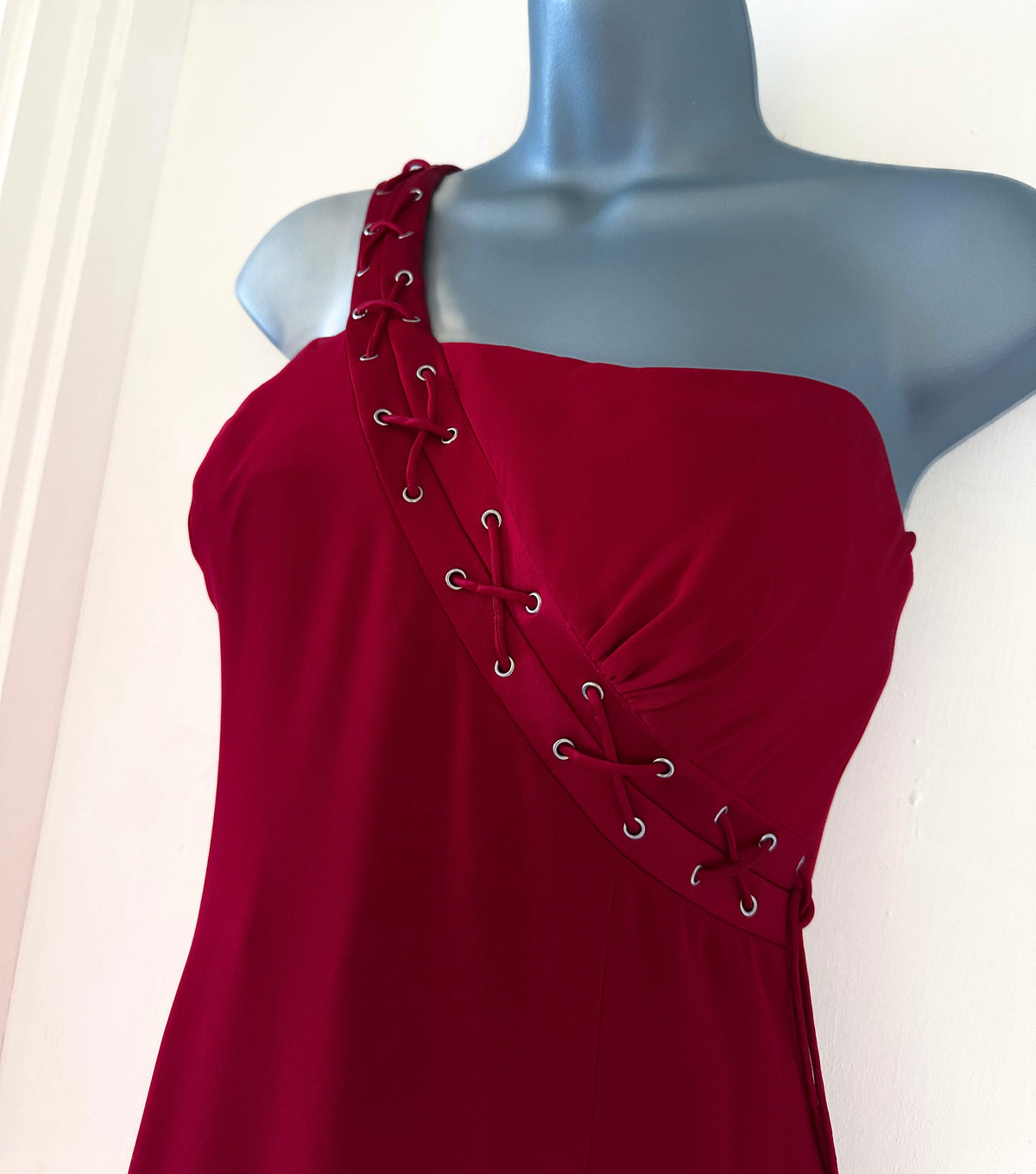 John Charles red one shoulder lace up formal occasion evening long maxi dress 12