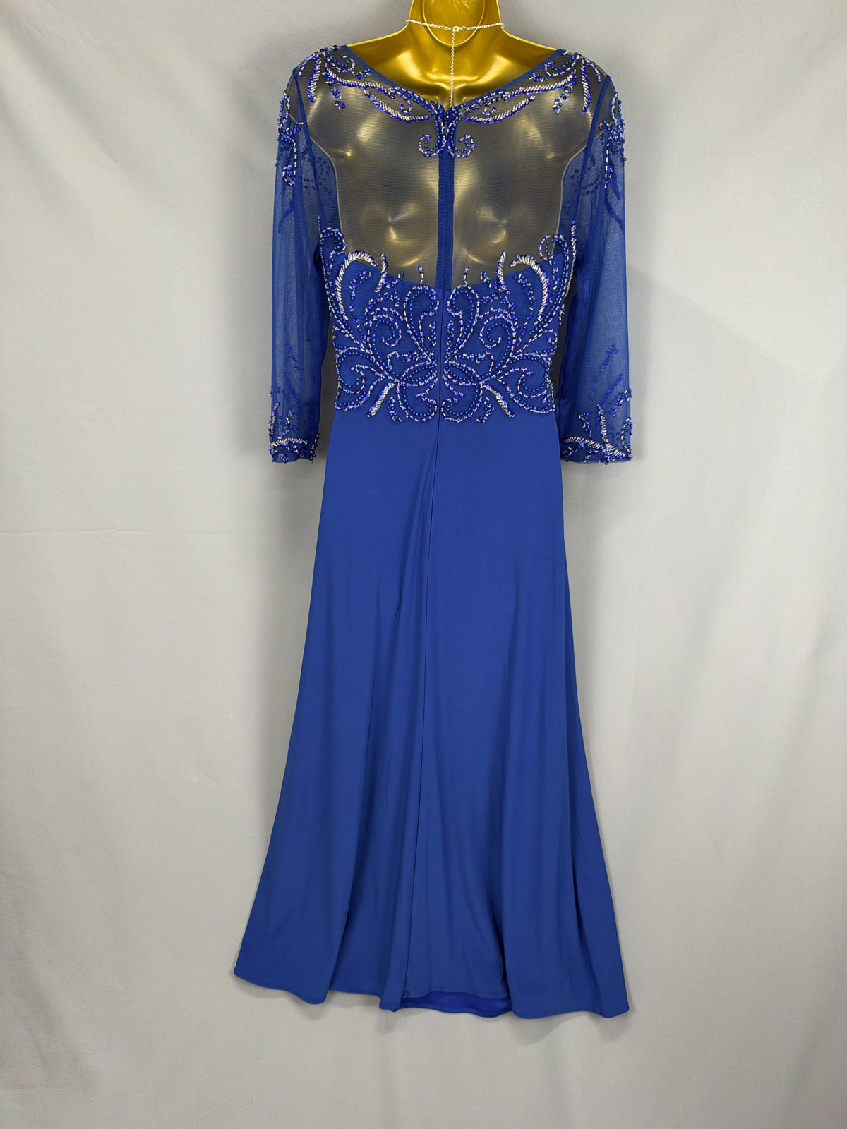 Stunning Goya London royal blue beaded floral Christmas mother of the bride/groom long dress uk 14