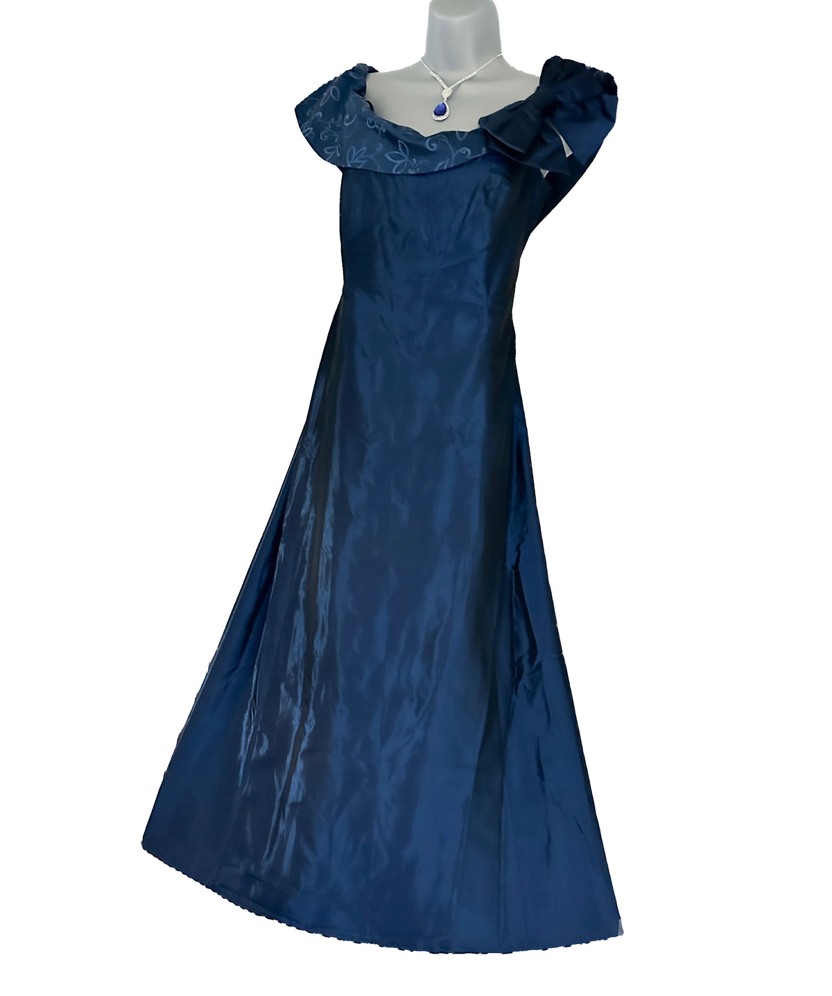 Chou Chou midnight blue embroidered/bow detail occasion long evening dress size 14