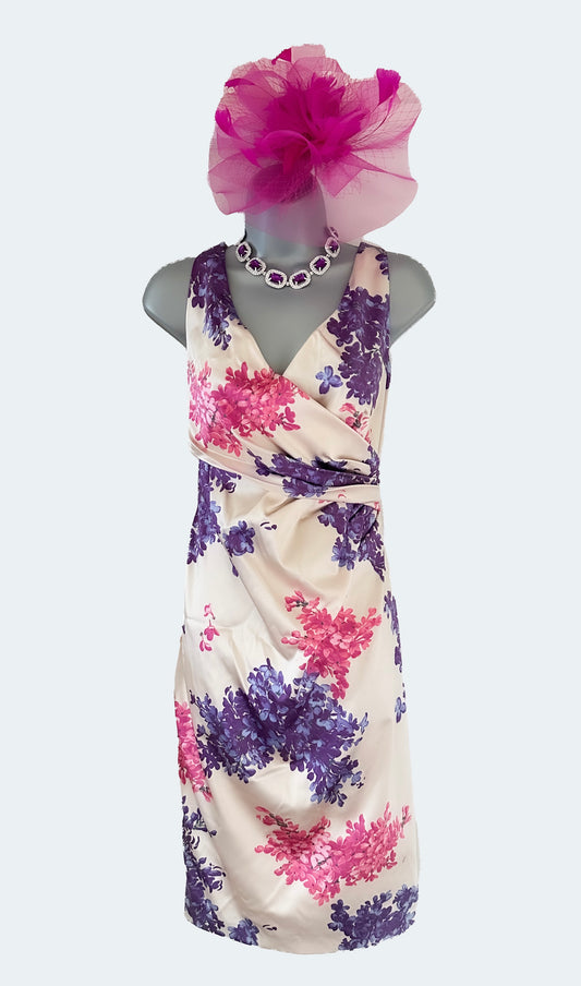 BNWT Coast multi floral printed satin style wedding knee length stunning dress 12