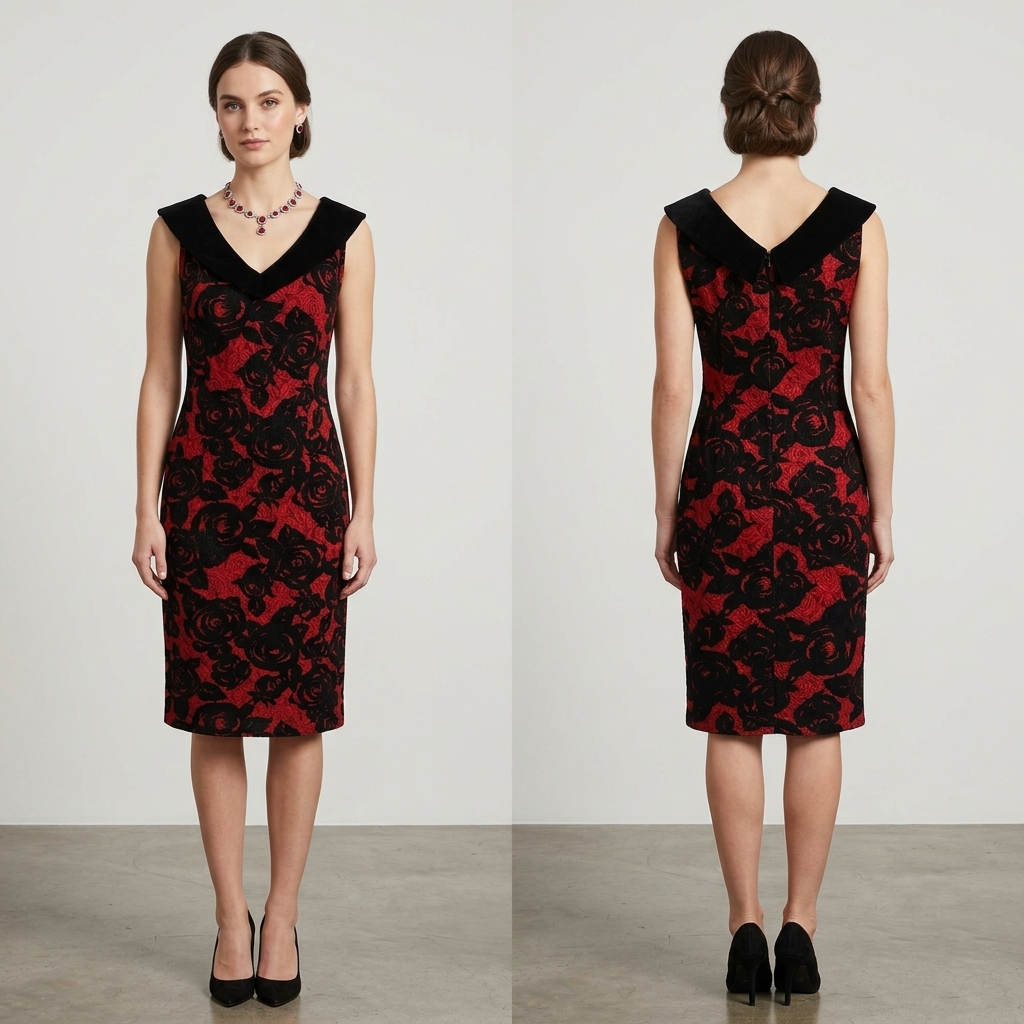 Stunning Homeyee red/black rose printed knee length party Christmas cocktail dress size 12