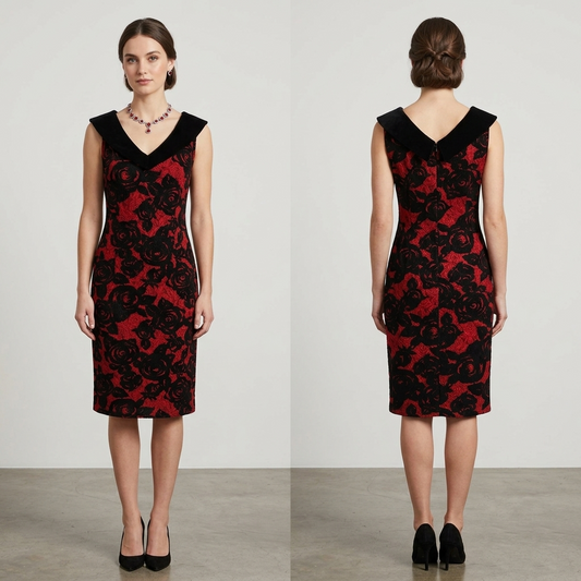 Stunning Homeyee red/black rose printed knee length party Christmas cocktail dress size 12