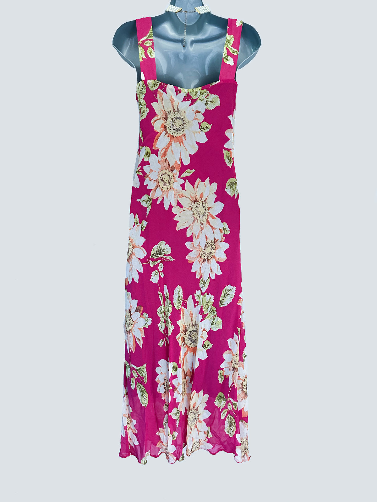 Satsuma London pink floral multi sleeveless summer holiday long maxi dress size 10