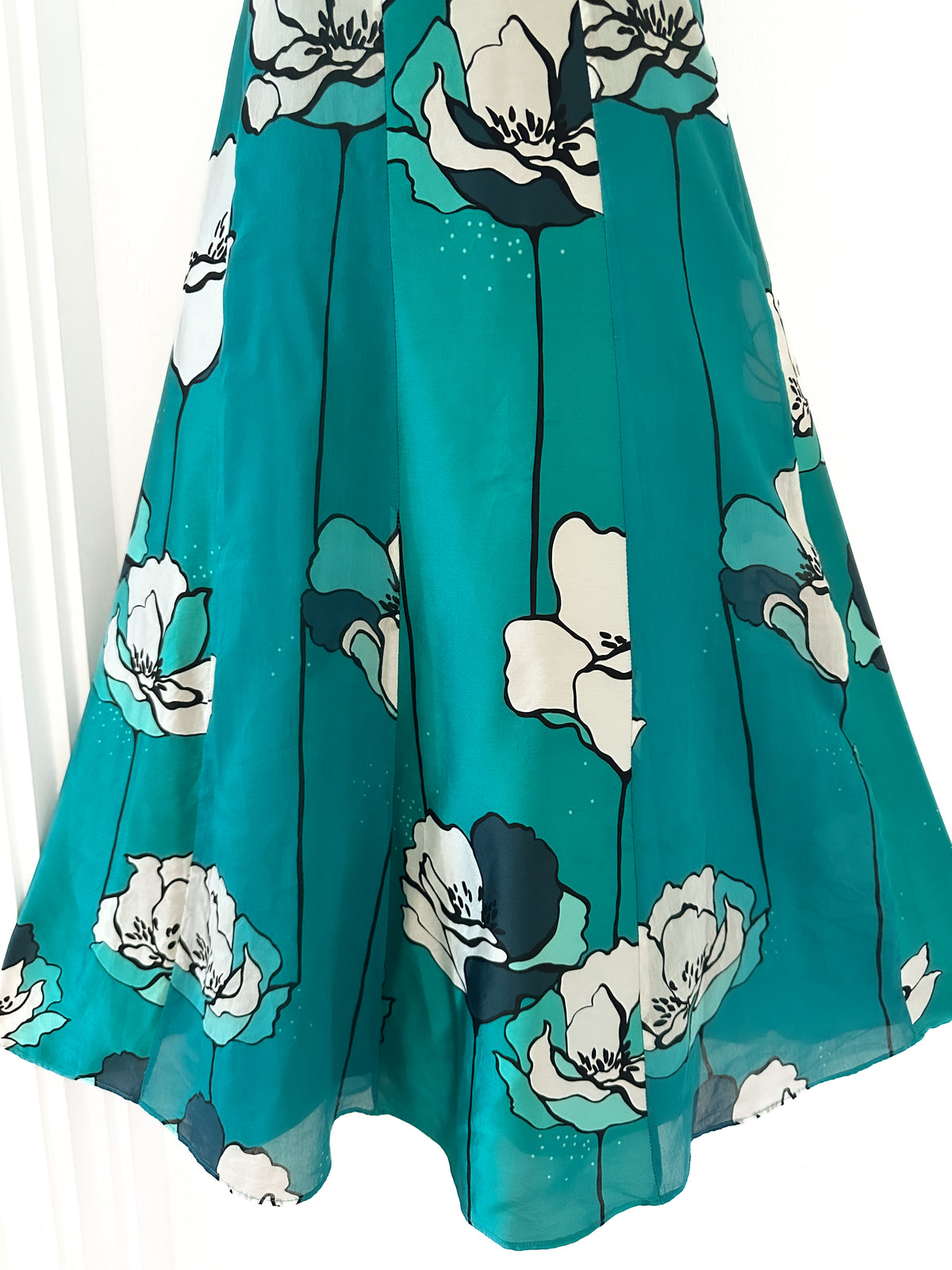 Monsoon turquoise silk floral occasion evening midi dress size 12