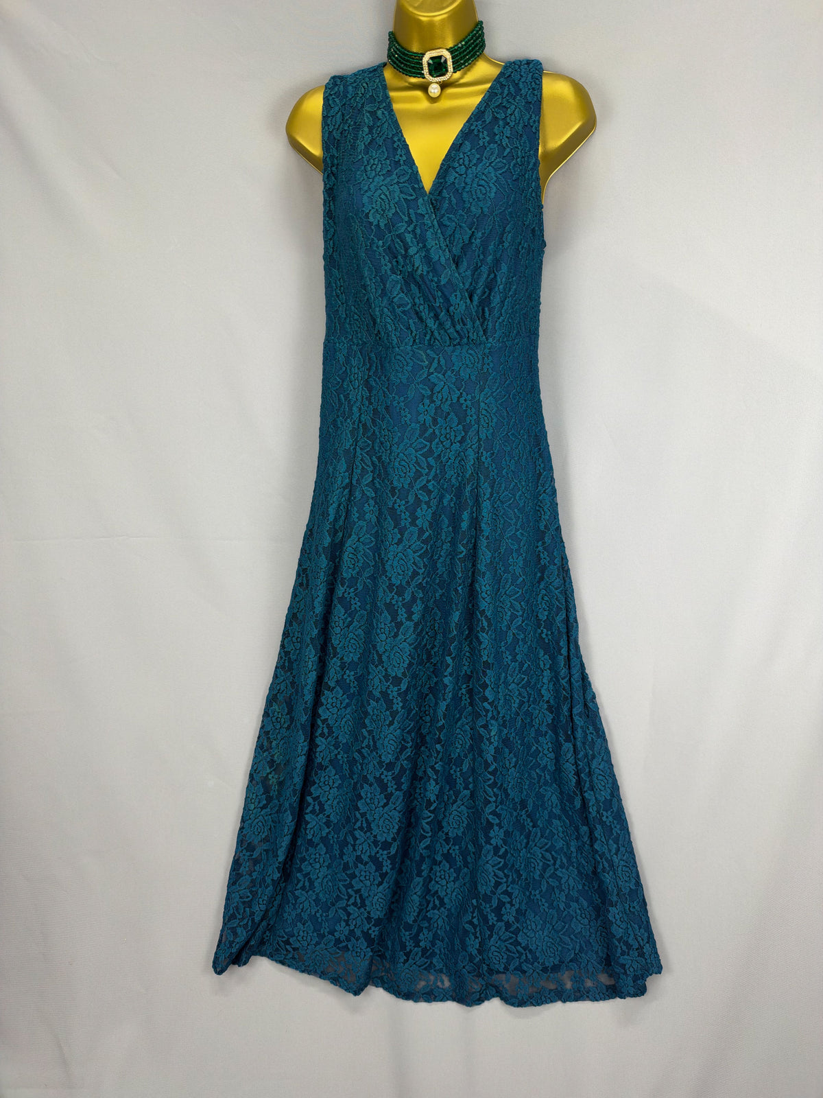 Stunning new Nightingales teal lace maxi mother of the bride/groom lace long dress suit uk 20