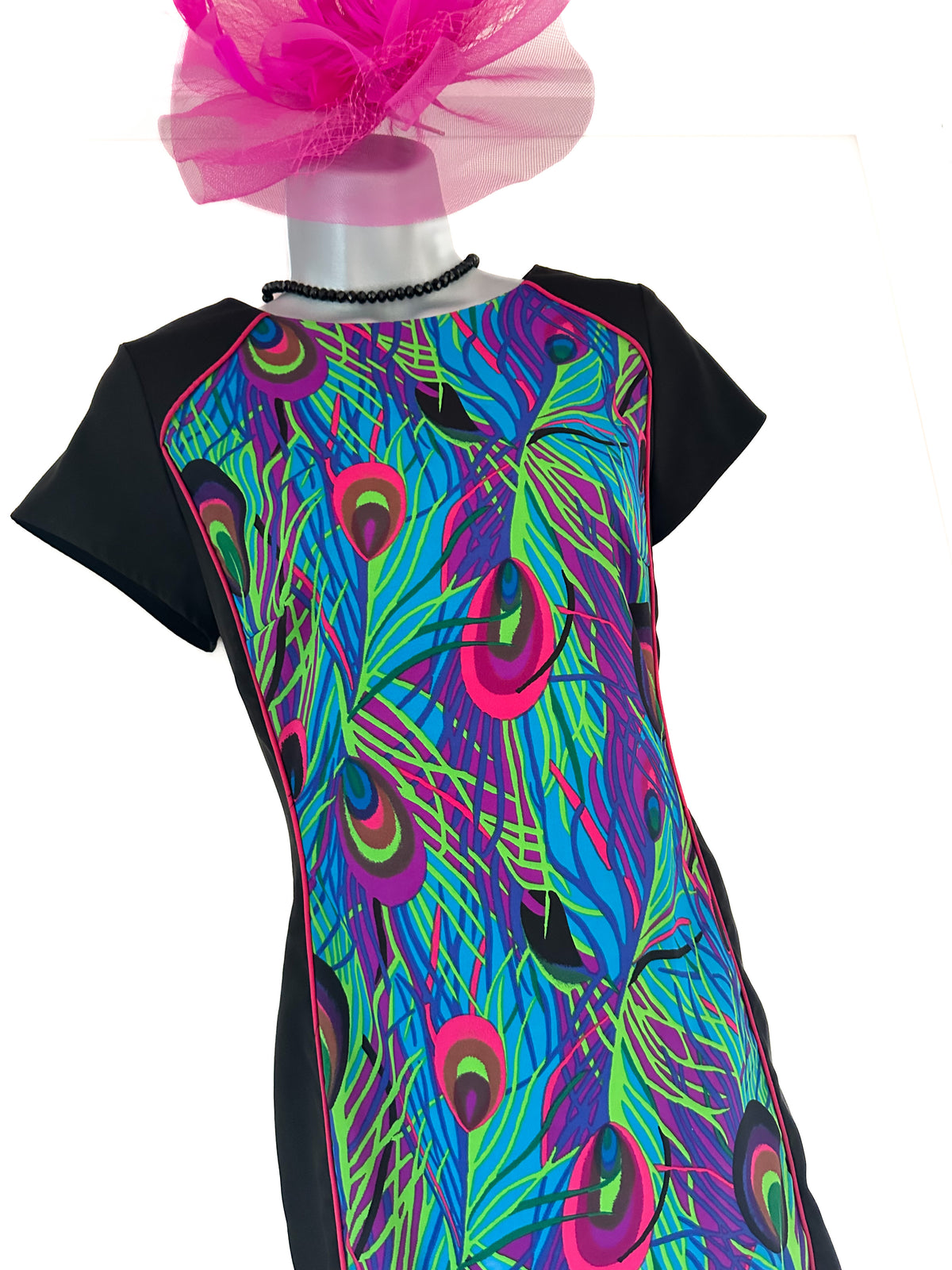 Definitions black multi peacock feather slim fit occasion above  knee dress 10