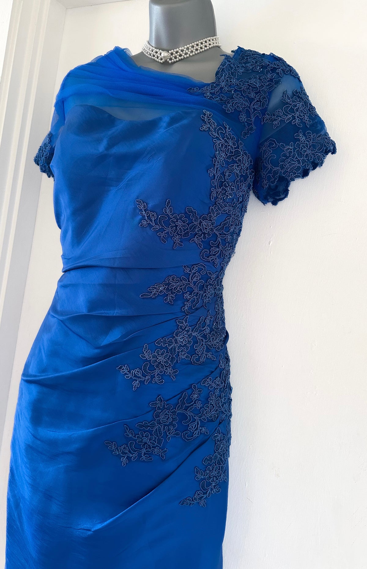 No label royal blue embroidered mother of the bride knee length occasion dress size 8