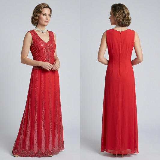 Bnwt Maya Deluxe peach beaded sequin long sleeveless evening occasion dress size 10