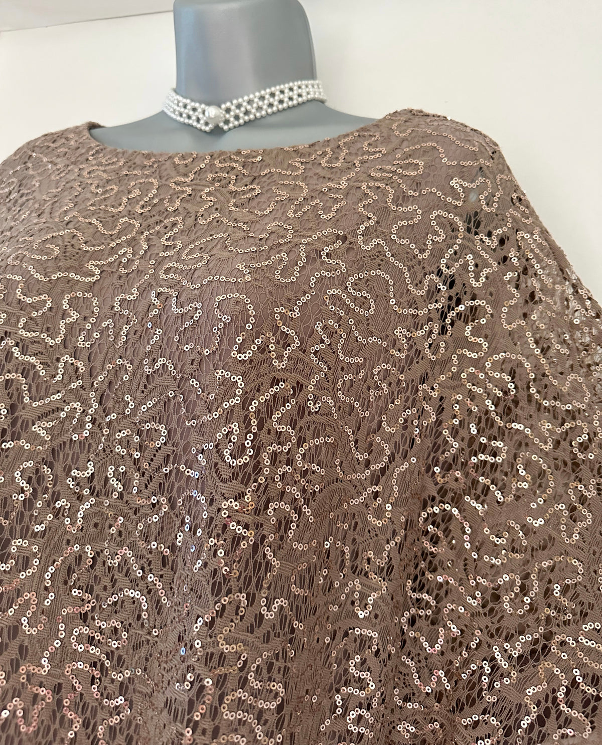 R&M Richard’s mushroom sequin cape style occasion mother of the bride knee length dress size 16