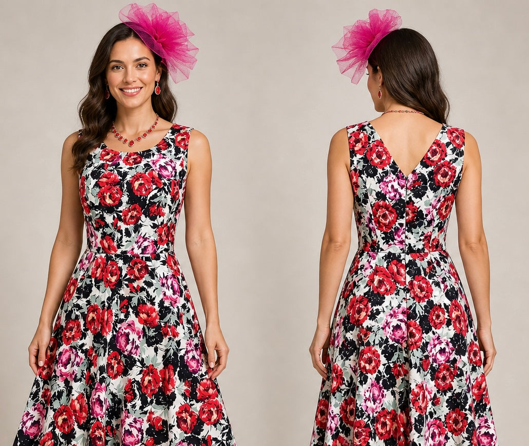 Colourful Wallis multi print floral wedding formal races  above knee a-line dress 10