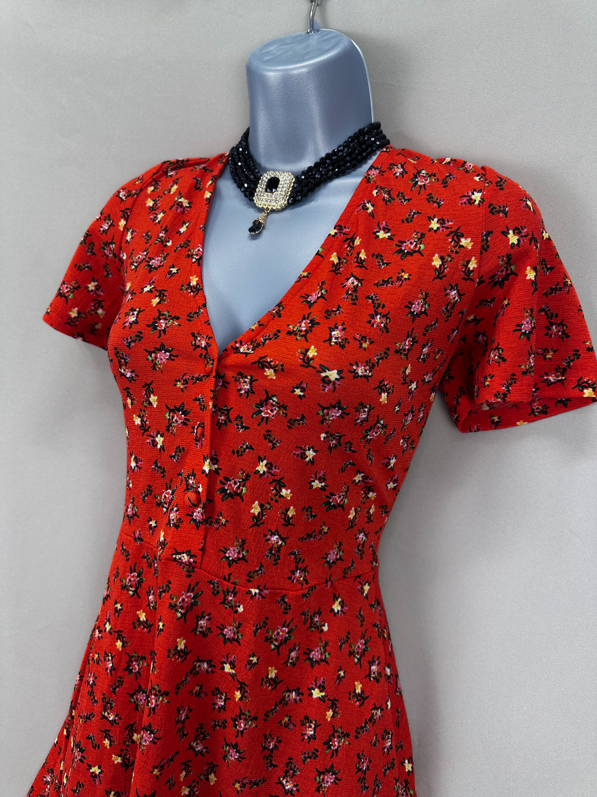 Stunning Zara burnt orange multi floral print short sleeve a-line short pretty dress 8