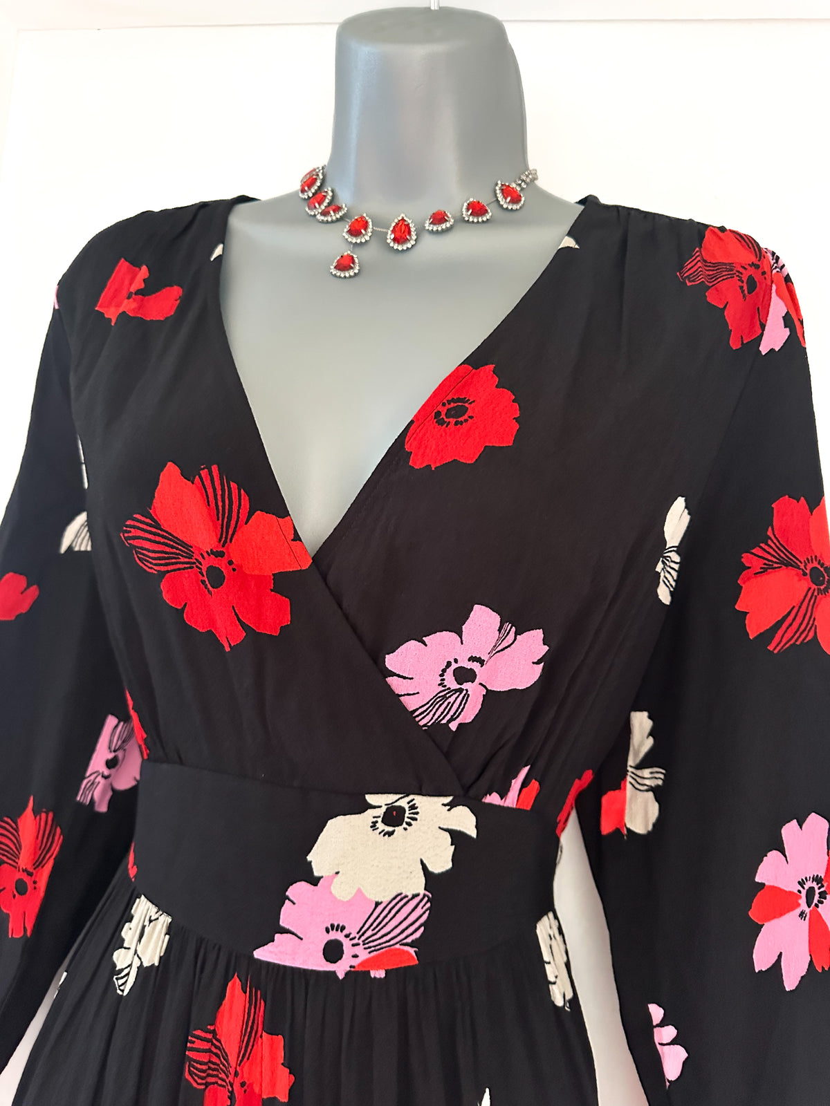 BNWT m&s collection black multi floral v-neck long dress size 8