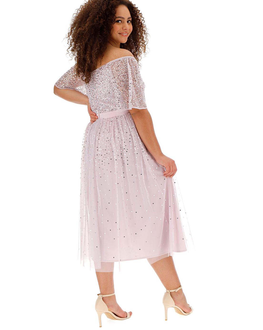 BNWT Maya Deluxe curve light pink/lilac sequin occasion midi dress size 20
