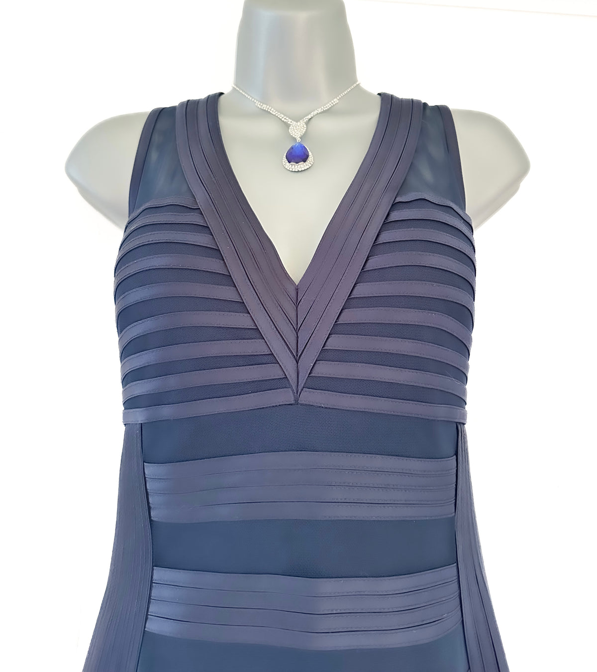 JS Collections navy v-neck evening occasion very long maxi dress size 14