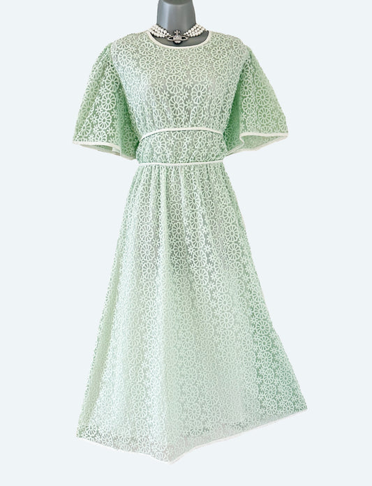 Bnwt labelrail x Olivia & Alice mint/white embroidery occasion long dress with back detail 14