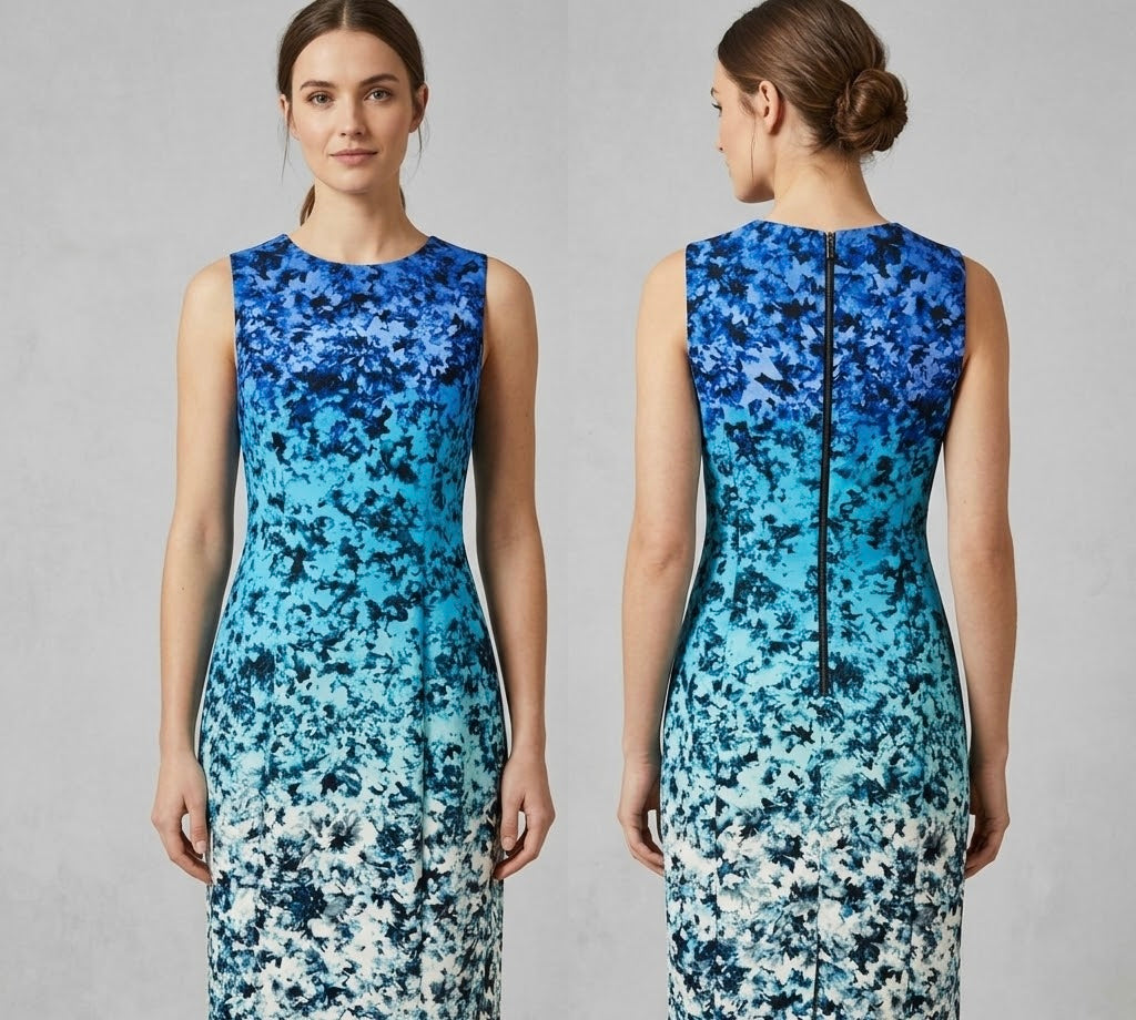 Exquisite Vince Camuto ombré multi print wedding races over the knee dress 10