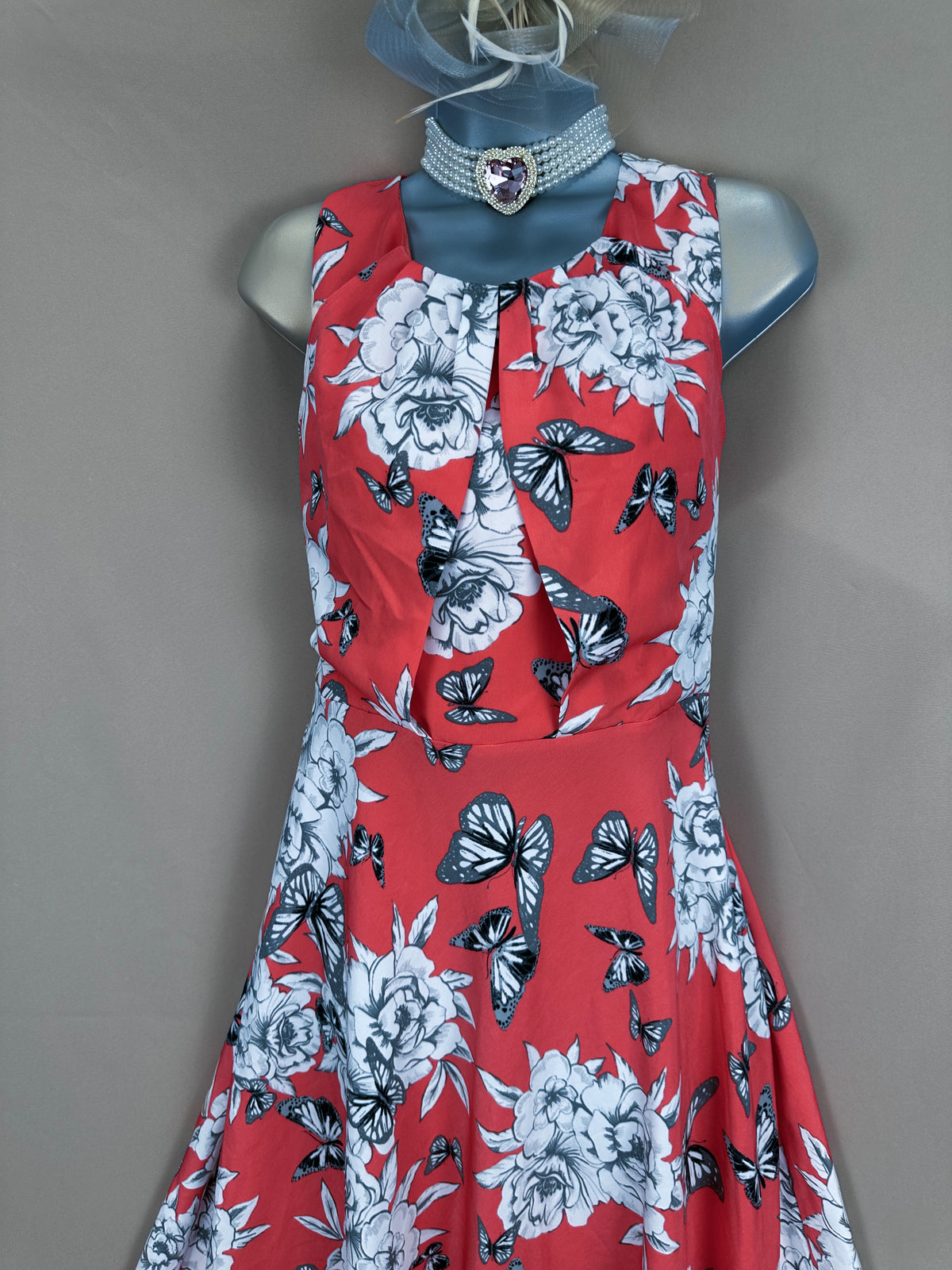 Papaya weekend dark peach multi floral a-line occasion midi dress size 12