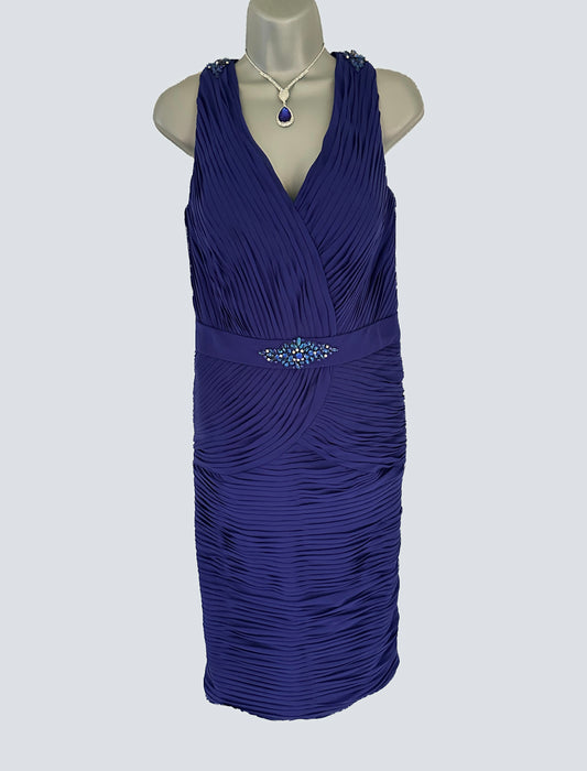 Veni Infantino pleated style jewel midnight blue detail occasion wedding midi dress size 16