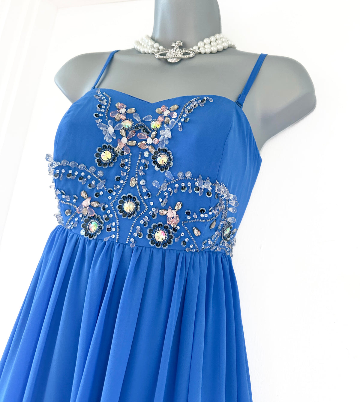 ASOS blue embellished wedding/prom/evening very long maxi dress size 12