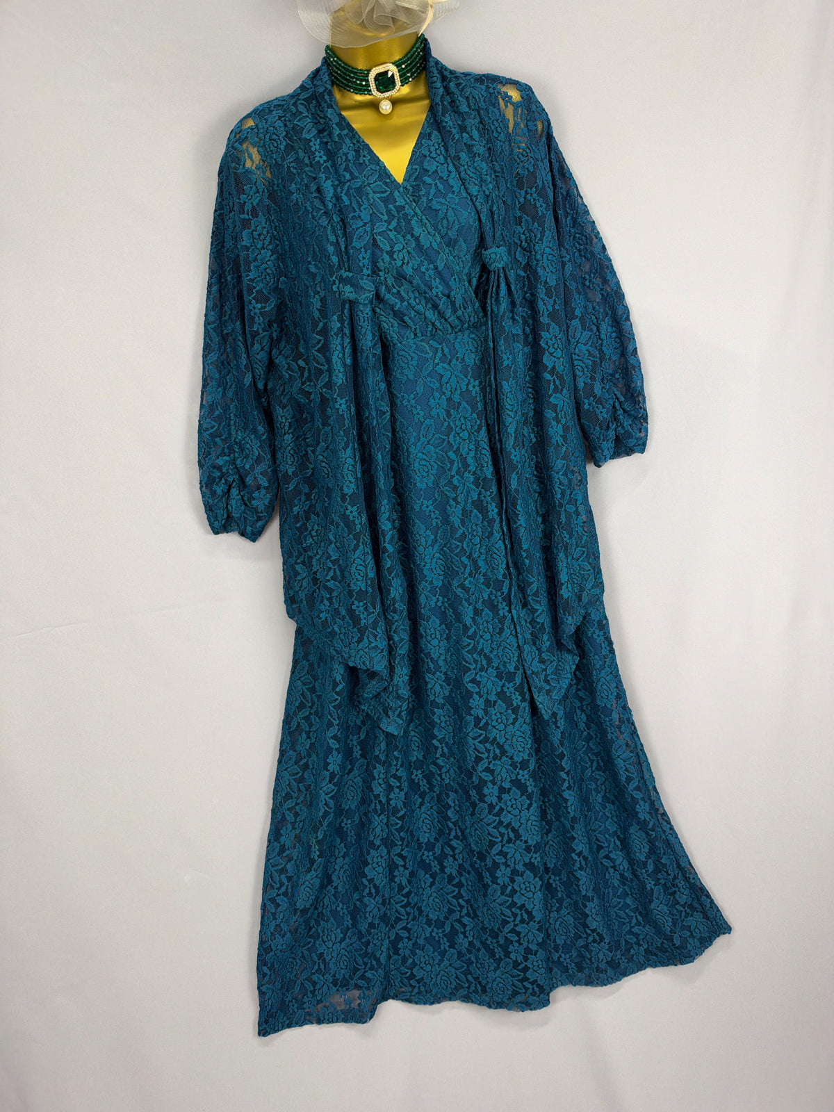 Stunning new Nightingales teal lace maxi mother of the bride/groom lace long dress suit uk 20