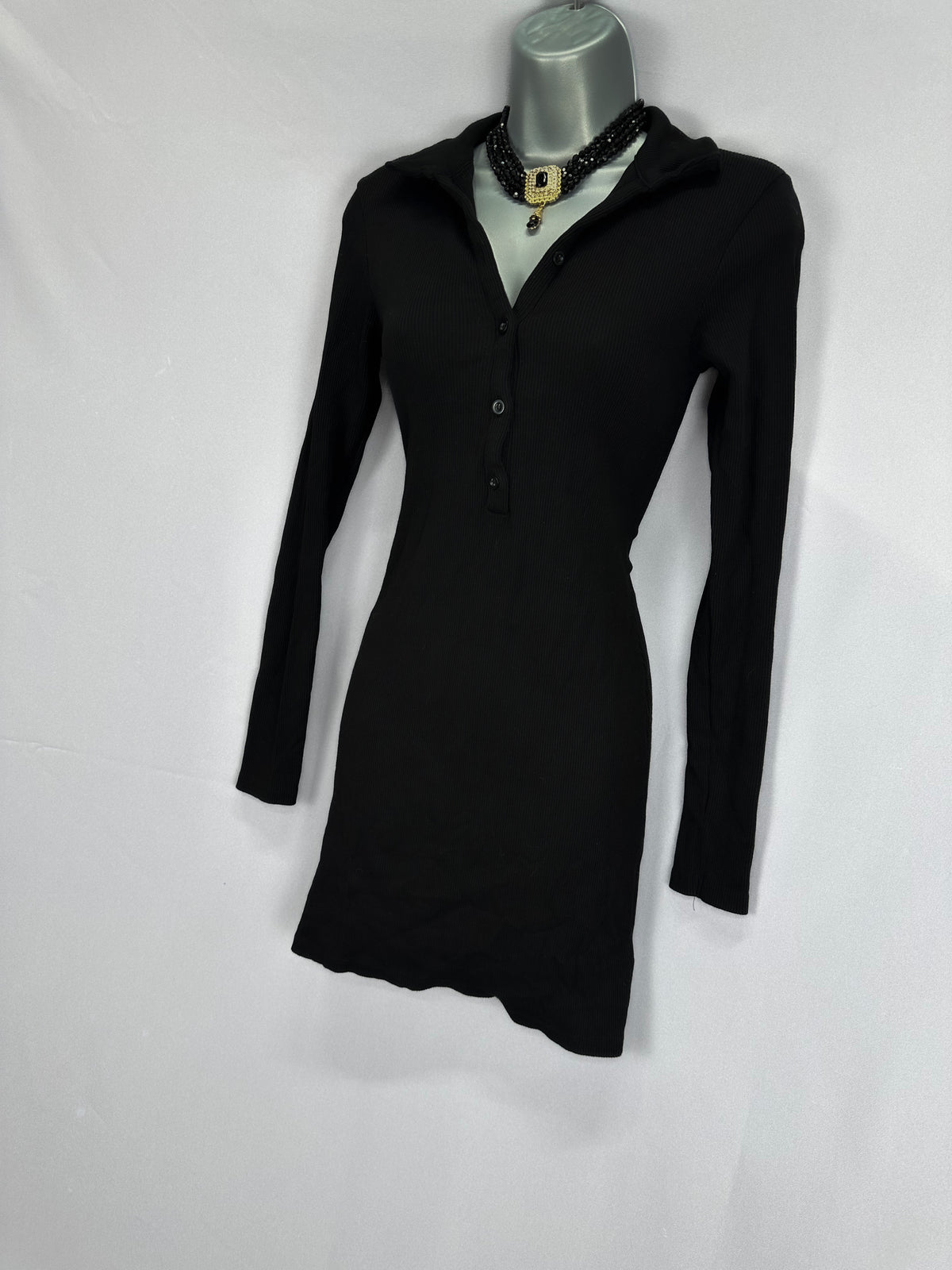 Misspap black cotton collared long short mini dress size 12