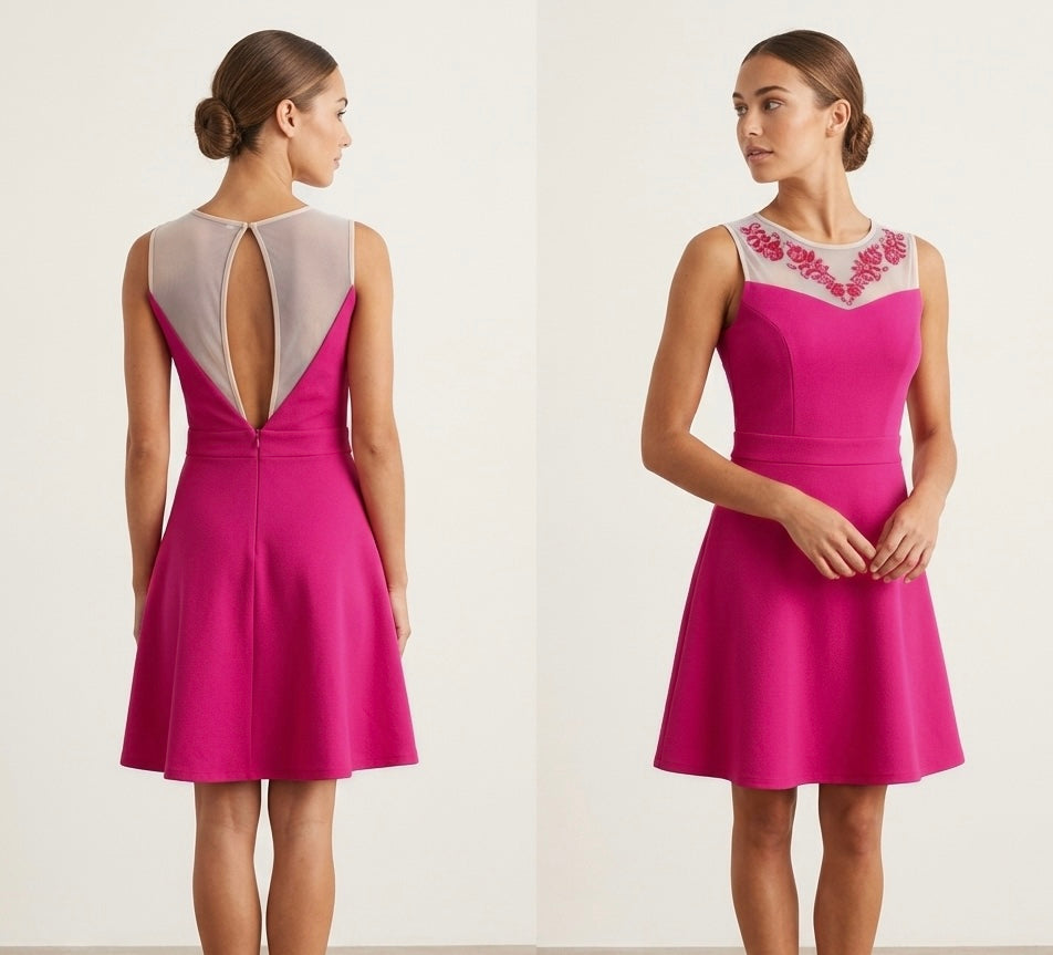 Exquisite new Amy Childs collection pink seed beaded detail night out a-line short party dress uk 10