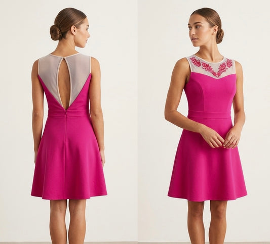 Exquisite new Amy Childs collection pink seed beaded detail night out a-line short party dress uk 10
