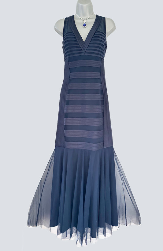 JS Collections navy v-neck evening occasion very long maxi dress size 14