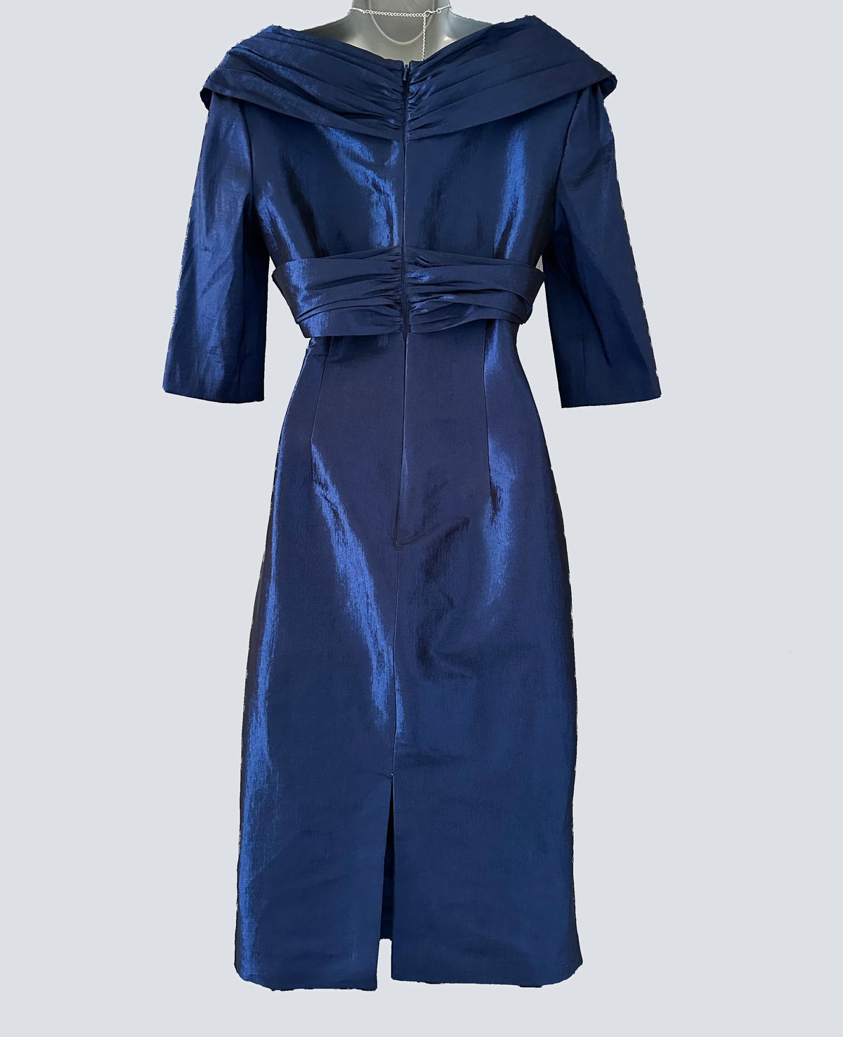 Ispirato navy shiny 3/4 sleeve fitted mother of the bride occasion midi dress size 10
