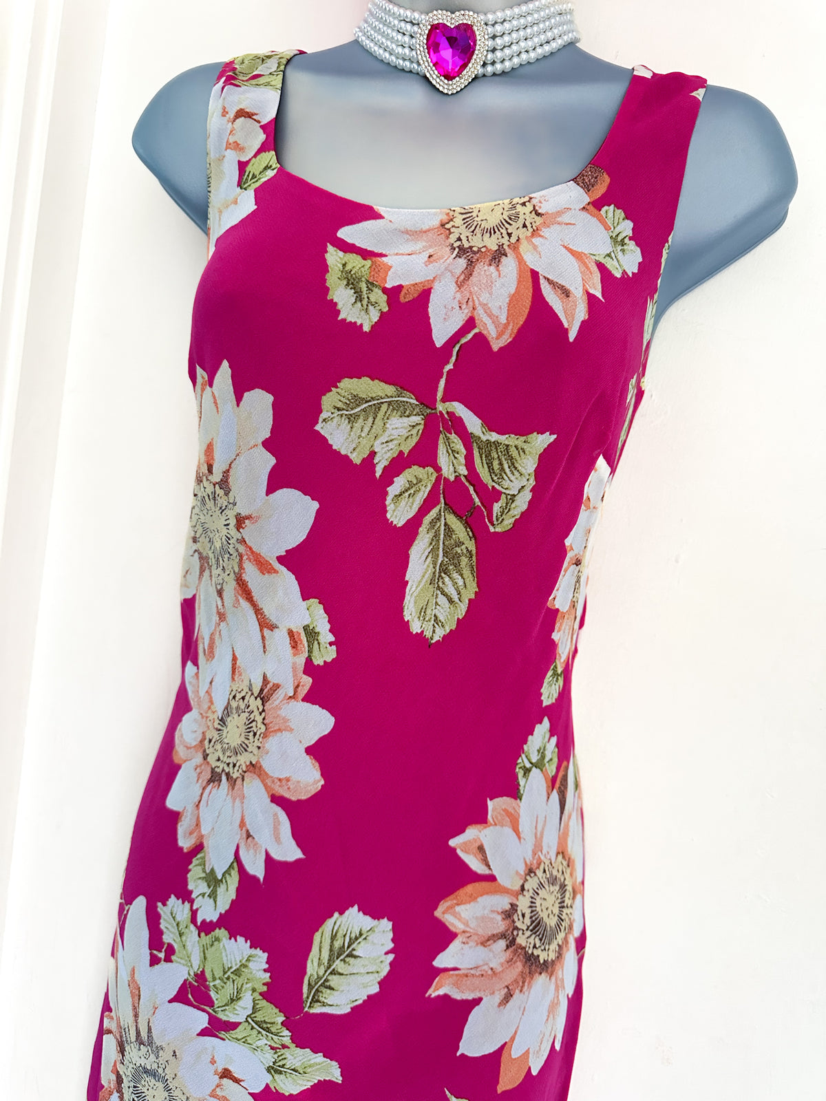 Satsuma London pink floral multi sleeveless summer holiday long maxi dress size 10