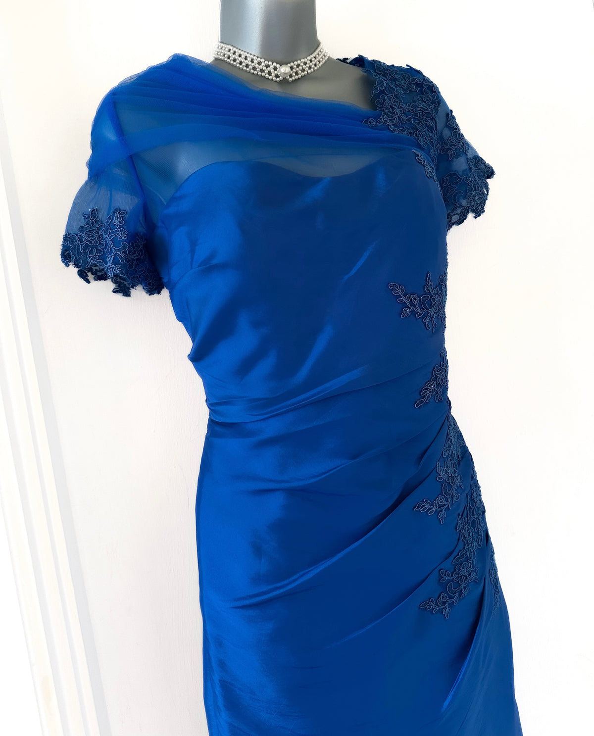 No label royal blue embroidered mother of the bride knee length occasion dress size 8