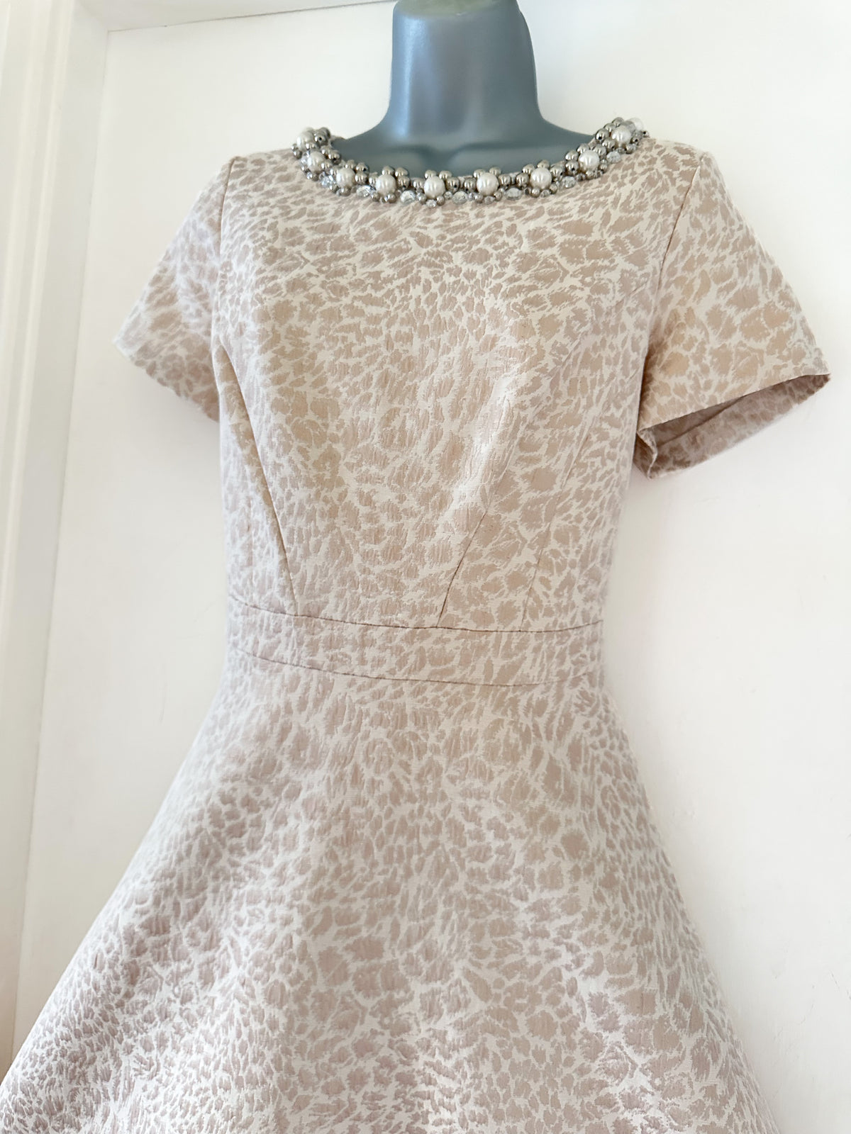 M&S Collection champagne beaded neckline mother of the bride a-line dress 16