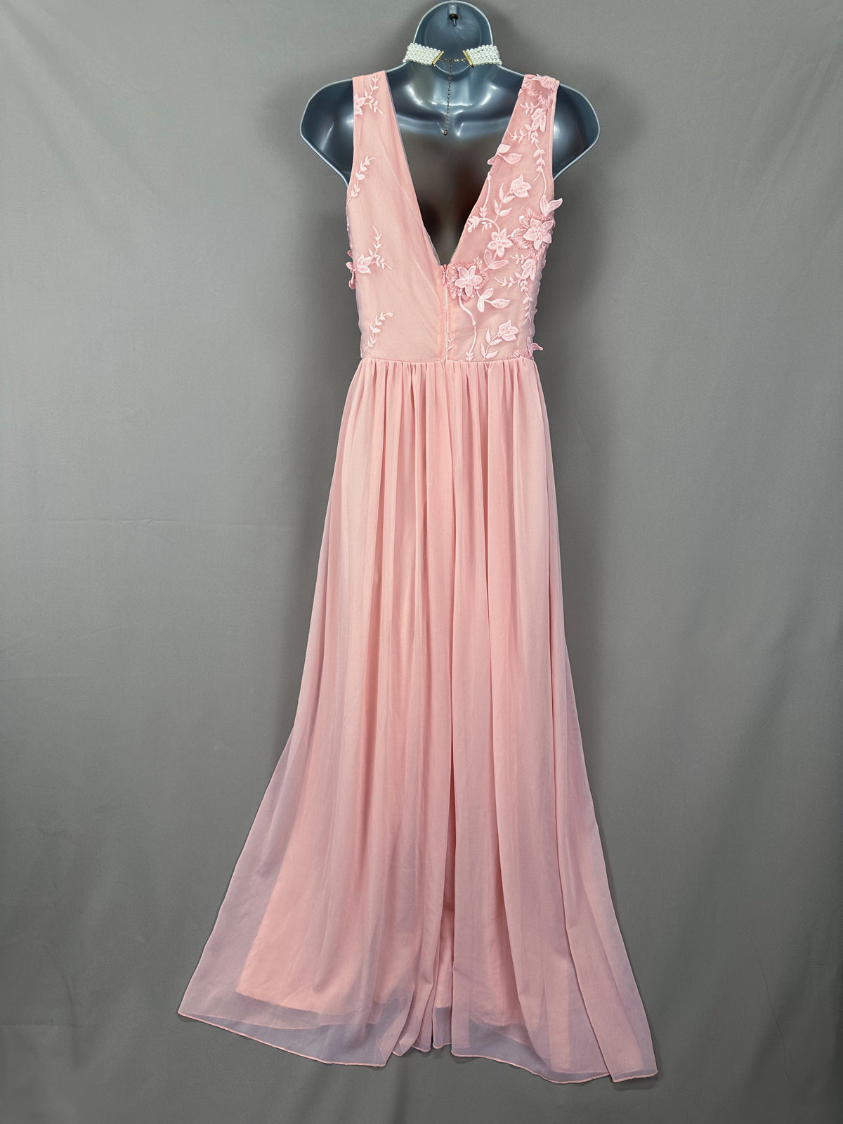 Stunning new sistaglam light  pink floral embroidery detail wedding bridesmaid  long dress uk 10