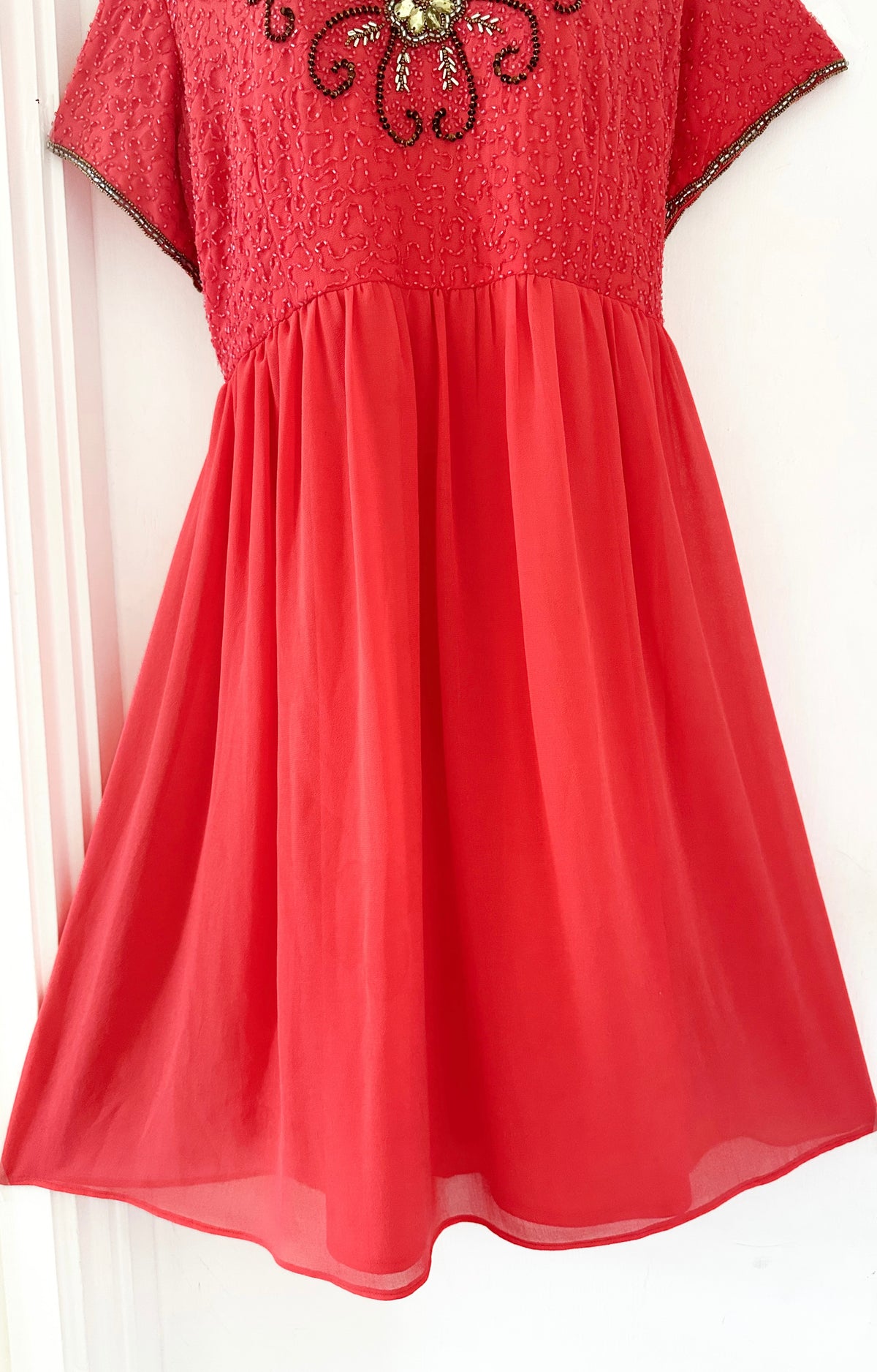 Lovedrobe embellished orangey peach short sleeve occasion over the knee dress size 22