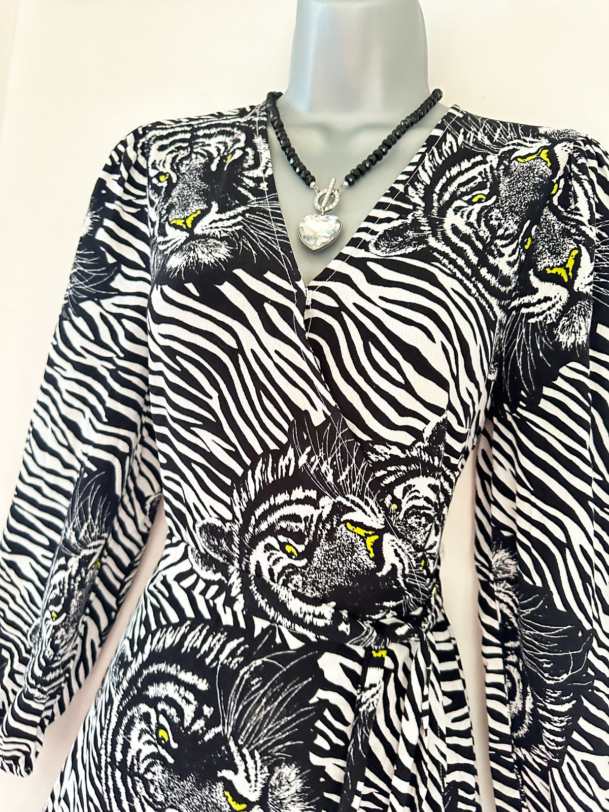 Karen millen mono lion/zebra print wrap style long stunning dress size 8