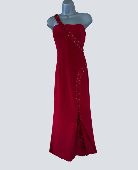 John Charles red one shoulder lace up formal occasion evening long maxi dress 12
