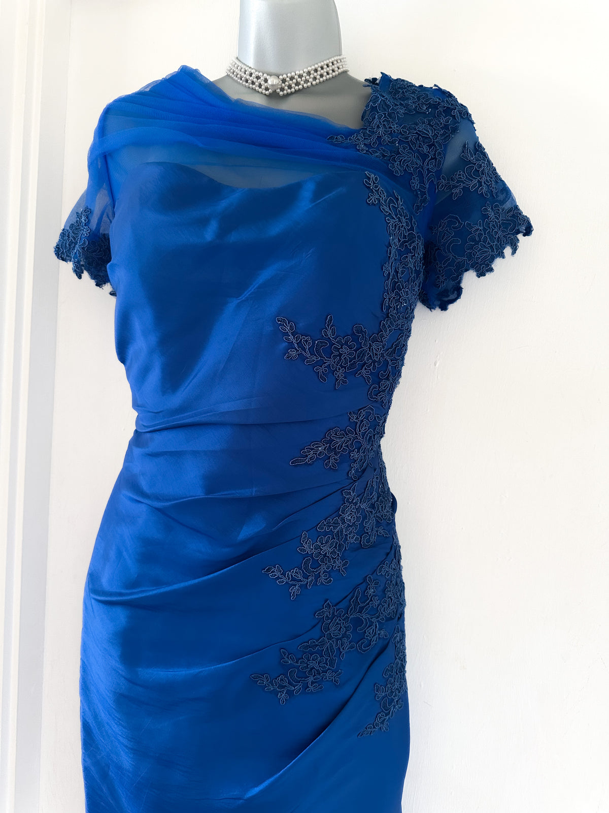 No label royal blue embroidered mother of the bride knee length occasion dress size 8