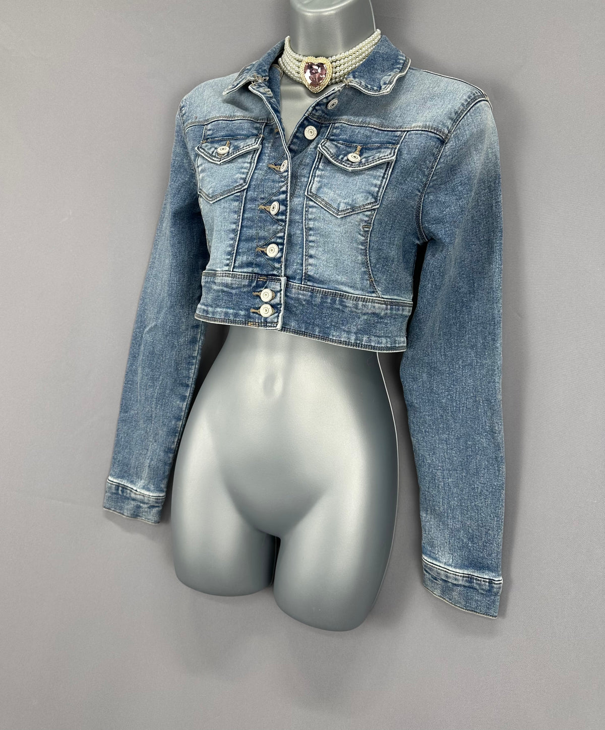 Stylish Only pale blue denim smart casual cropped jacket 6