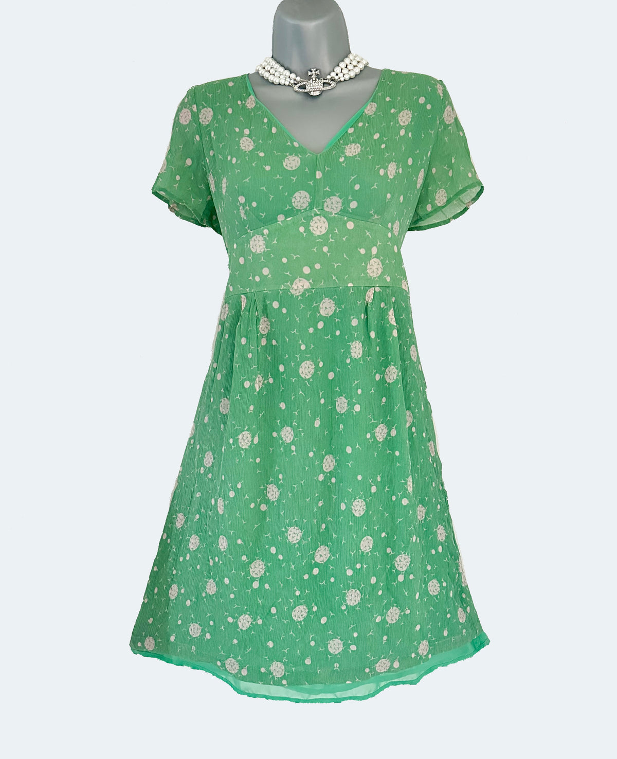 Dickens and Jones silk mint green printed short sleeve summer above knee dress size 14