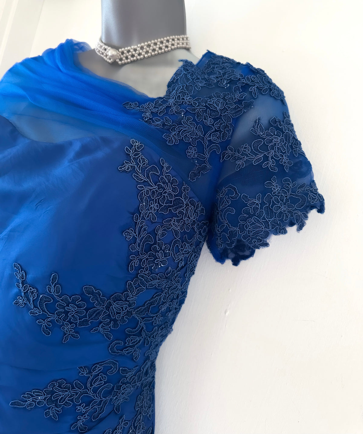 No label royal blue embroidered mother of the bride knee length occasion dress size 8